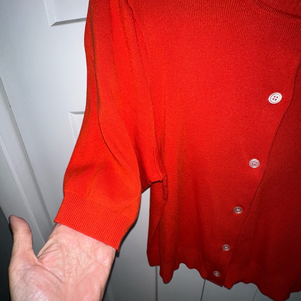 Women's Orange Red Short Sleeve Button Front Sweater - L - NWOT - Picture 3 of 8